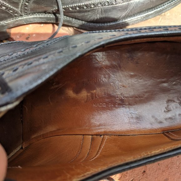 VTG Alan McAfee Mens Wingtip Shoes 11 C Black Leather Brogue England - Picture 13 of 16